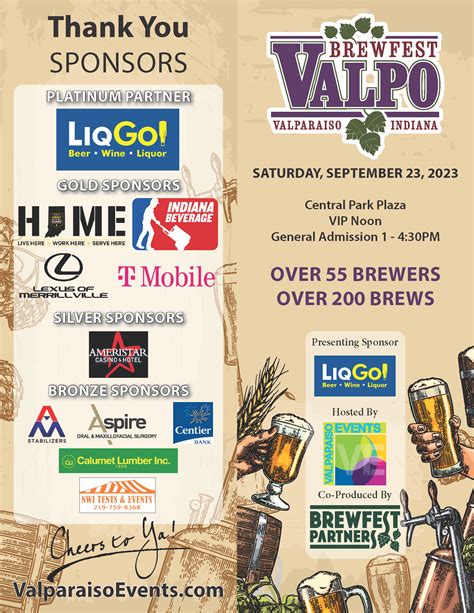 Brewfest valpo - Valpo Brewfest 2023. Central Park Plaza, 68 Lafayette Street, Valparaiso, United States Sep 23 View all Live Music Events. Trunk Or Treat Events in Valparaiso. 3rd Annual Fall Festival. Sunset Hill Farm County Park, 775 Meridian Rd,Valparaiso,IN,United States Oct 08